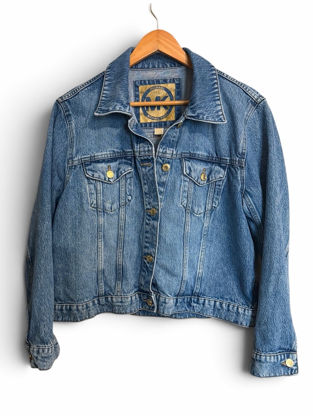 Michael Kors Classic Light Blue Denim Trucker Jacket with Gold-Tone Hardware